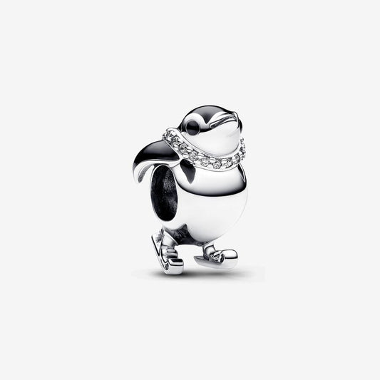 Skiing Penguin Charm Hallmarked S925 Sterling Silver