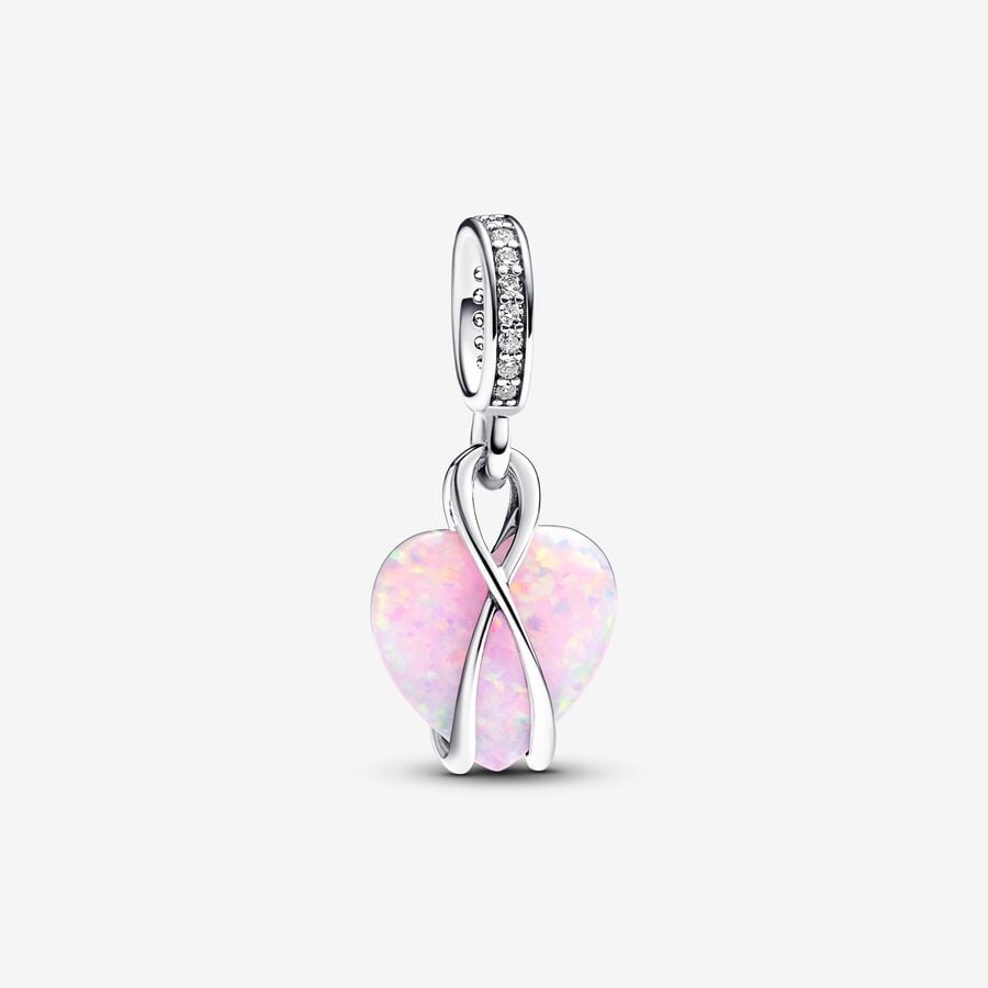 Mum Opalescent Heart Dangle Charm Hallmarked S925 Sterling Silver