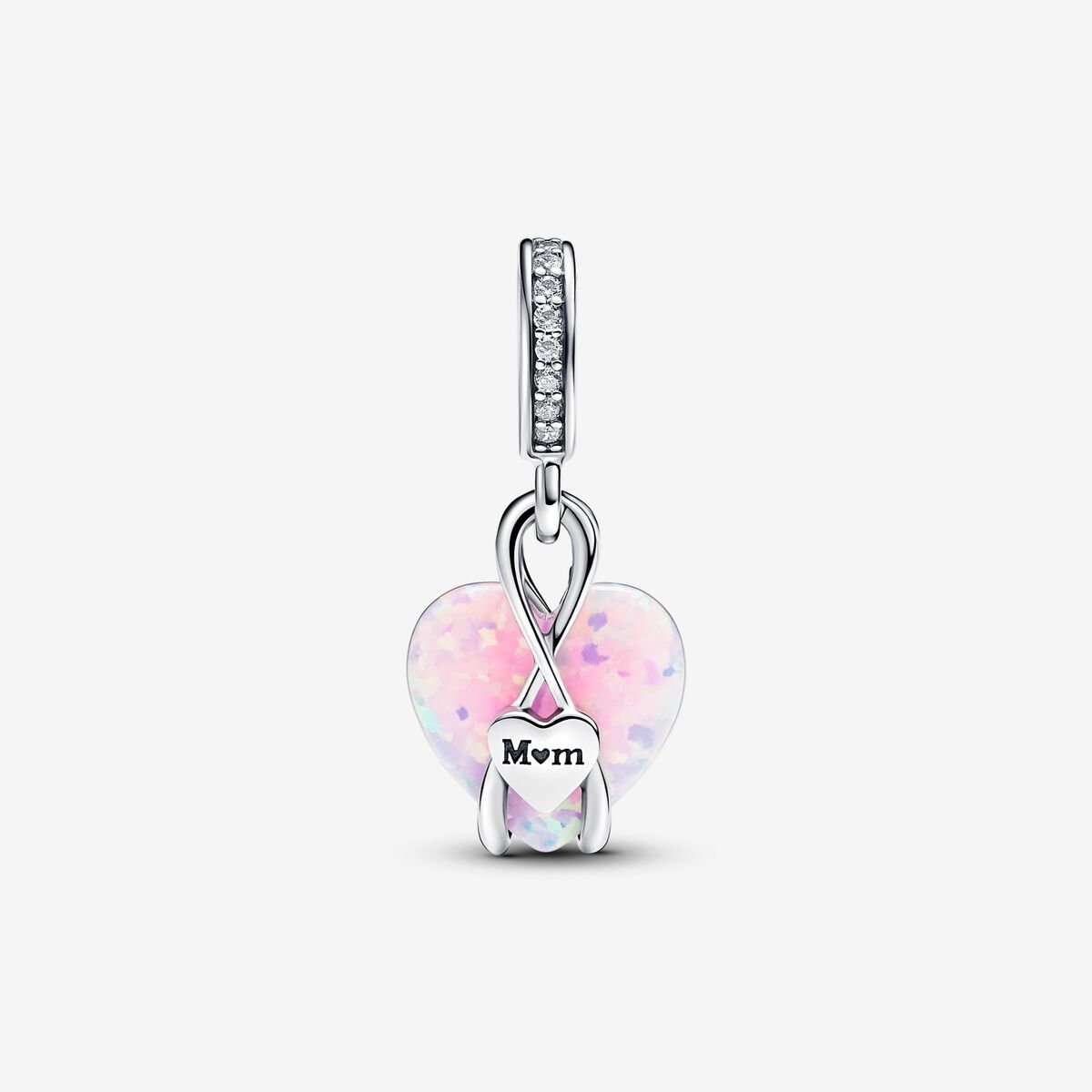 Mum Opalescent Heart Dangle Charm Hallmarked S925 Sterling Silver