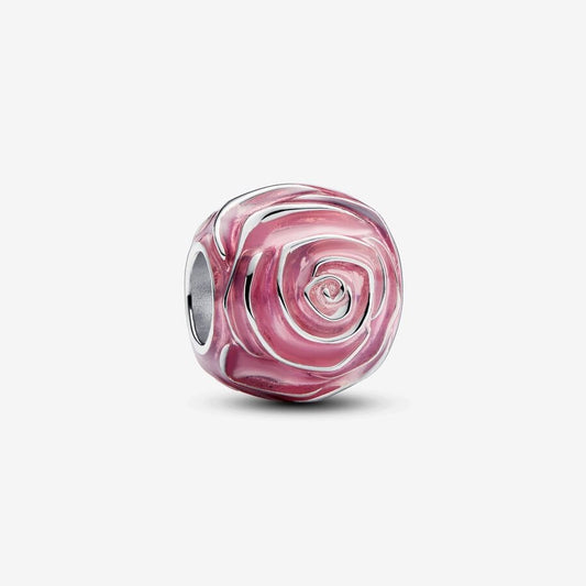 Pink Rose in Bloom Charm Hallmarked S925 Sterling Silver