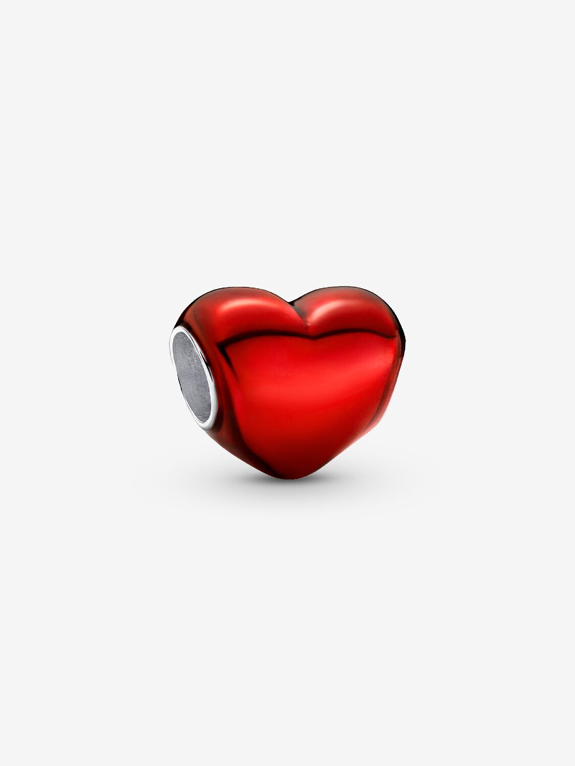 Metallic Red Heart Charm Hallmarked S925 Sterling Silver