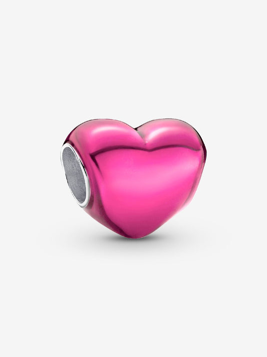 Metallic Pink Heart Charm Hallmarked S925 Sterling Silver