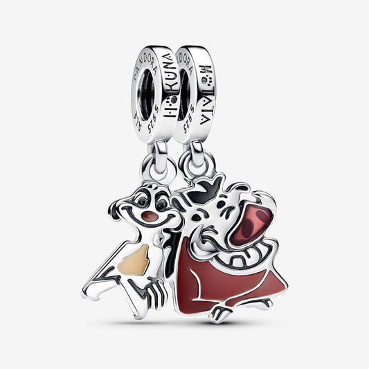 Disney The Lion King Timon & Pumbaa Splittable Dangle Charm Hallmarked S925 Sterling Silver