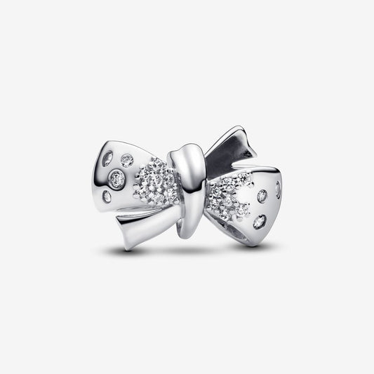 Sparkling Bow Charm Hallmarked S925 Sterling Silver