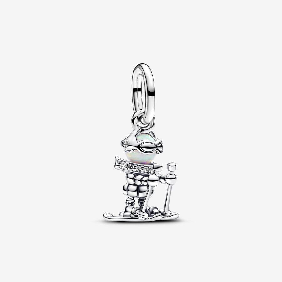 Skier Dangle Charm Hallmarked S925 Sterling Silver