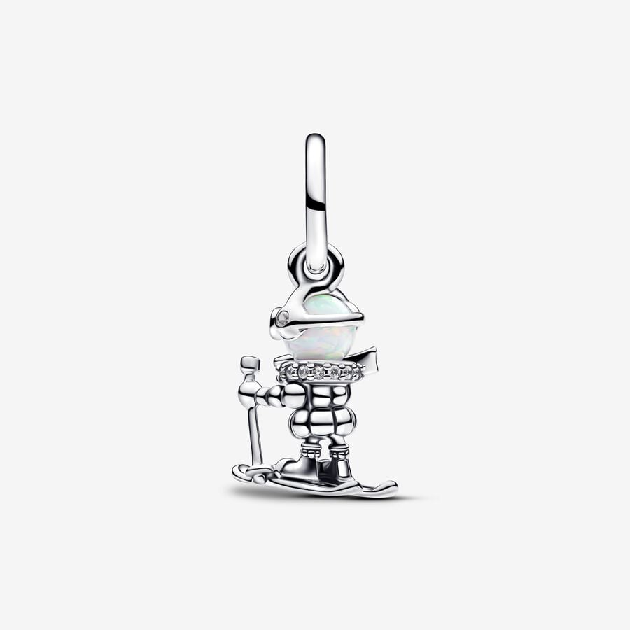 Skier Dangle Charm Hallmarked S925 Sterling Silver