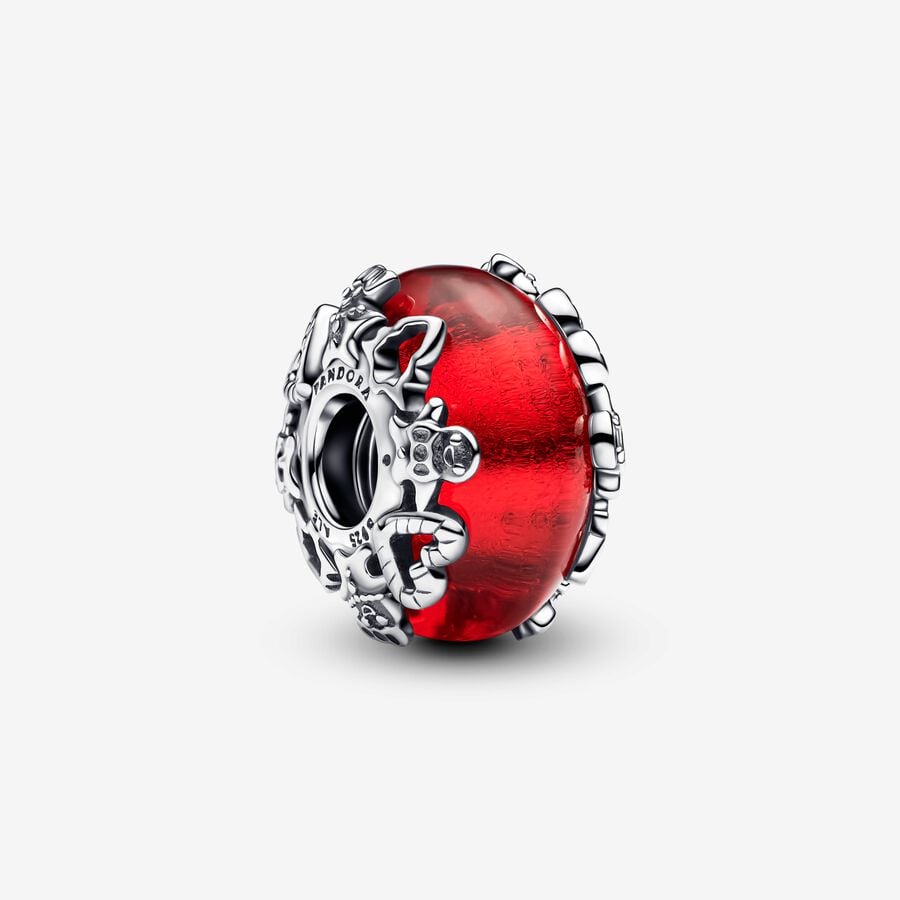 Red Magic Murano Glass Charm Hallmarked S925 Sterling Silver