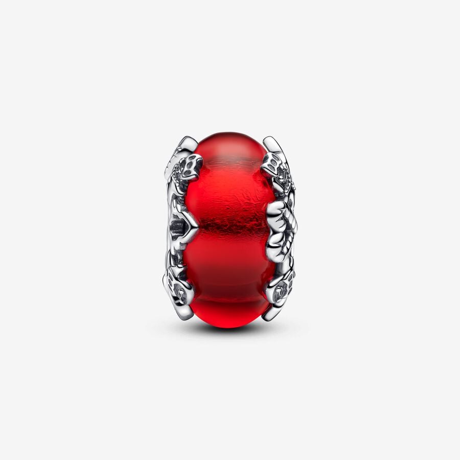 Red Magic Murano Glass Charm Hallmarked S925 Sterling Silver