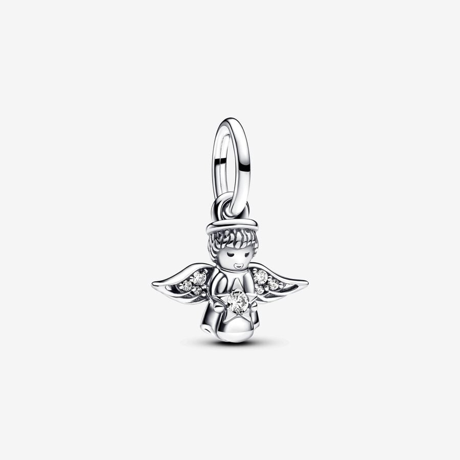 Sparkling Angel Dangle Charm Hallmarked S925 Sterling Silver