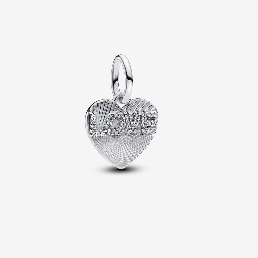 Engravable Love Heart Dangle Charm Hallmarked S925 Sterling Silver