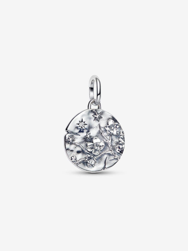 Cherry Blossom Medallion Charm Hallmarked S925 Sterling Silver