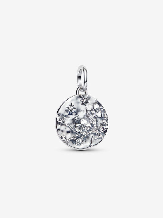 Cherry Blossom Medallion Charm Hallmarked S925 Sterling Silver