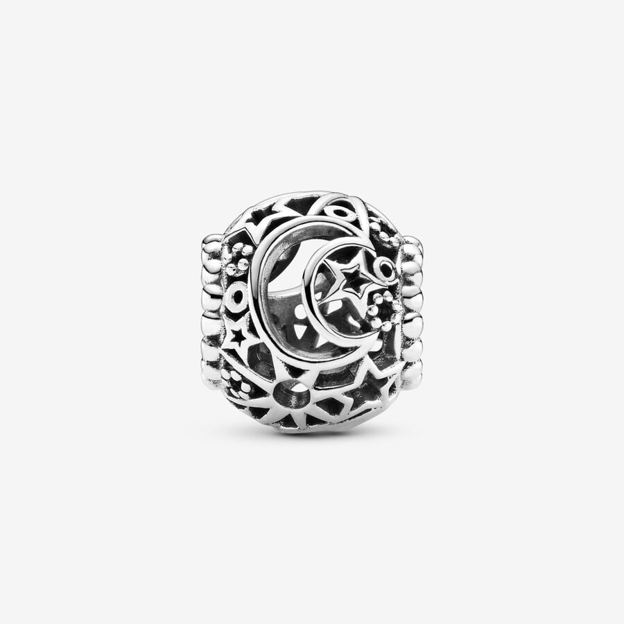 Openwork Sun, Stars & Moon Charm Hallmarked S925 Sterling Silver