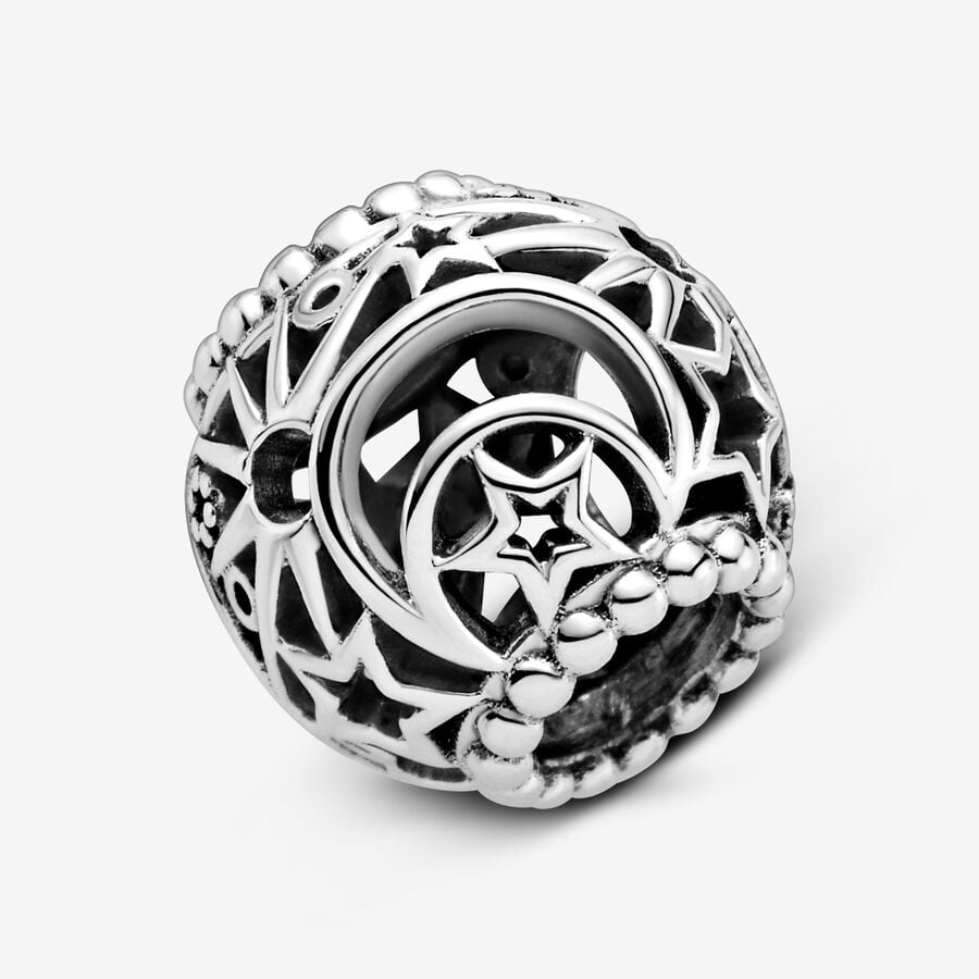 Openwork Sun, Stars & Moon Charm Hallmarked S925 Sterling Silver