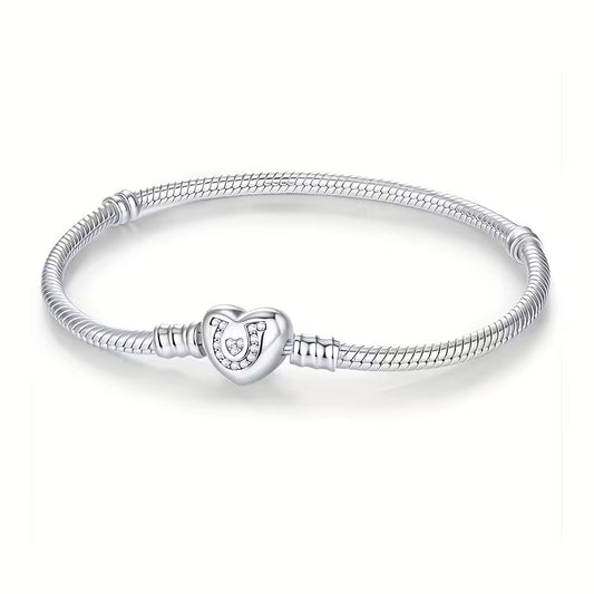 Horseshoe Heart Clasp Charm Bracelet