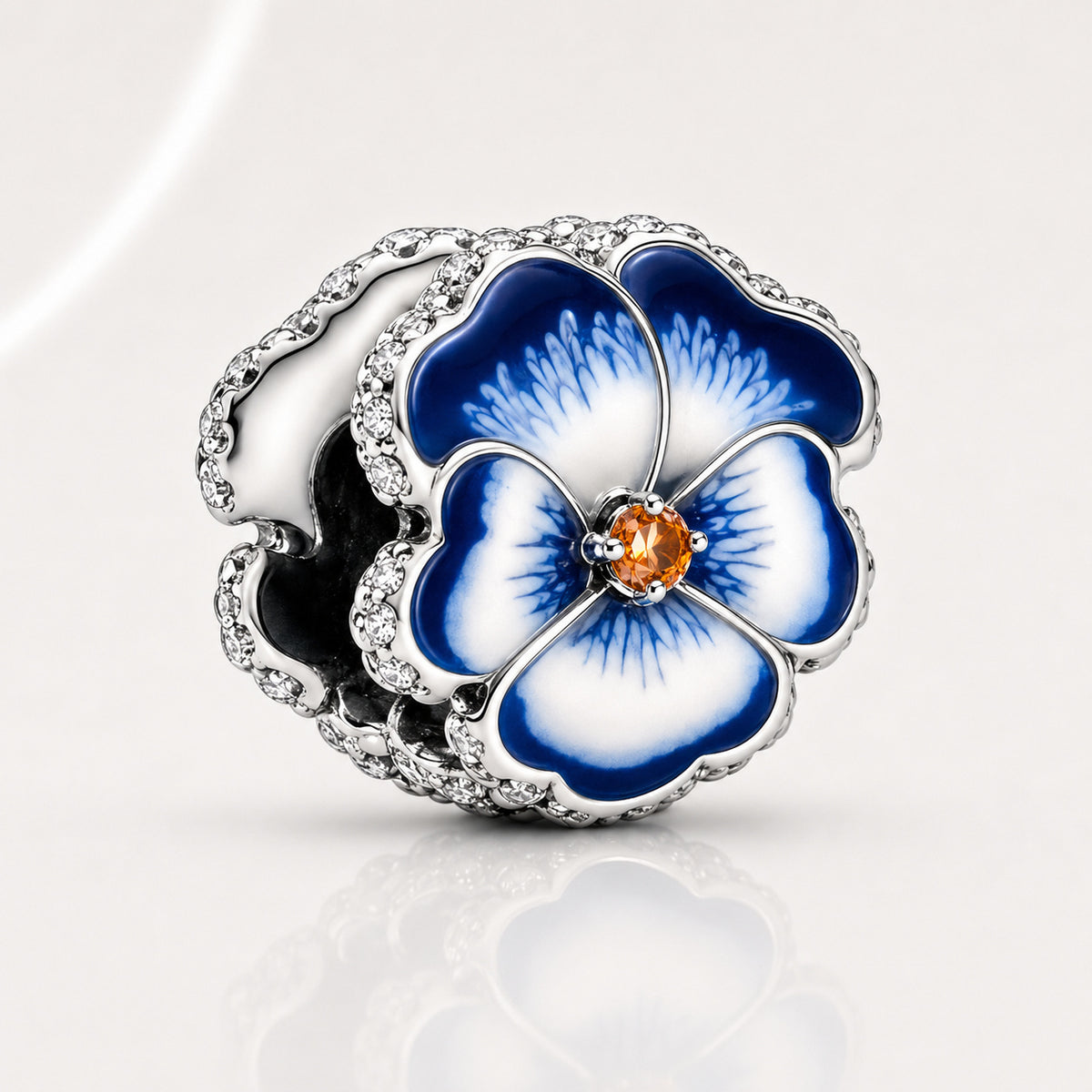 S925 Pansy Flowers Caterpillar Butterfly Regal Crown Sterling Silver Charm Collection