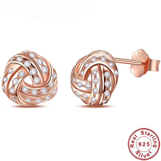 Love Knots Sterling Silver Rose gold stud Earrings