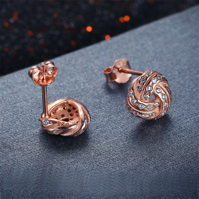 Love Knots Sterling Silver Rose gold stud Earrings