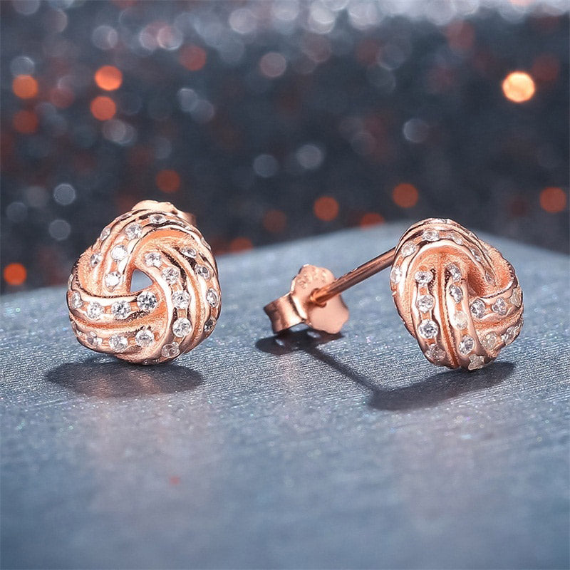 Love Knots Sterling Silver Rose gold stud Earrings