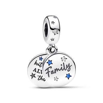 Family Love Double Dangle Charm Hallmarked S925 Sterling Silver