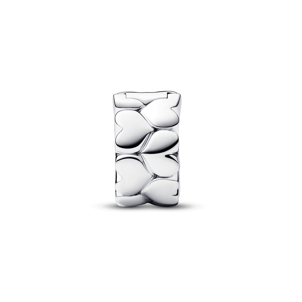 Heart Pattern Clip Charm Hallmarked S925 Sterling Silver