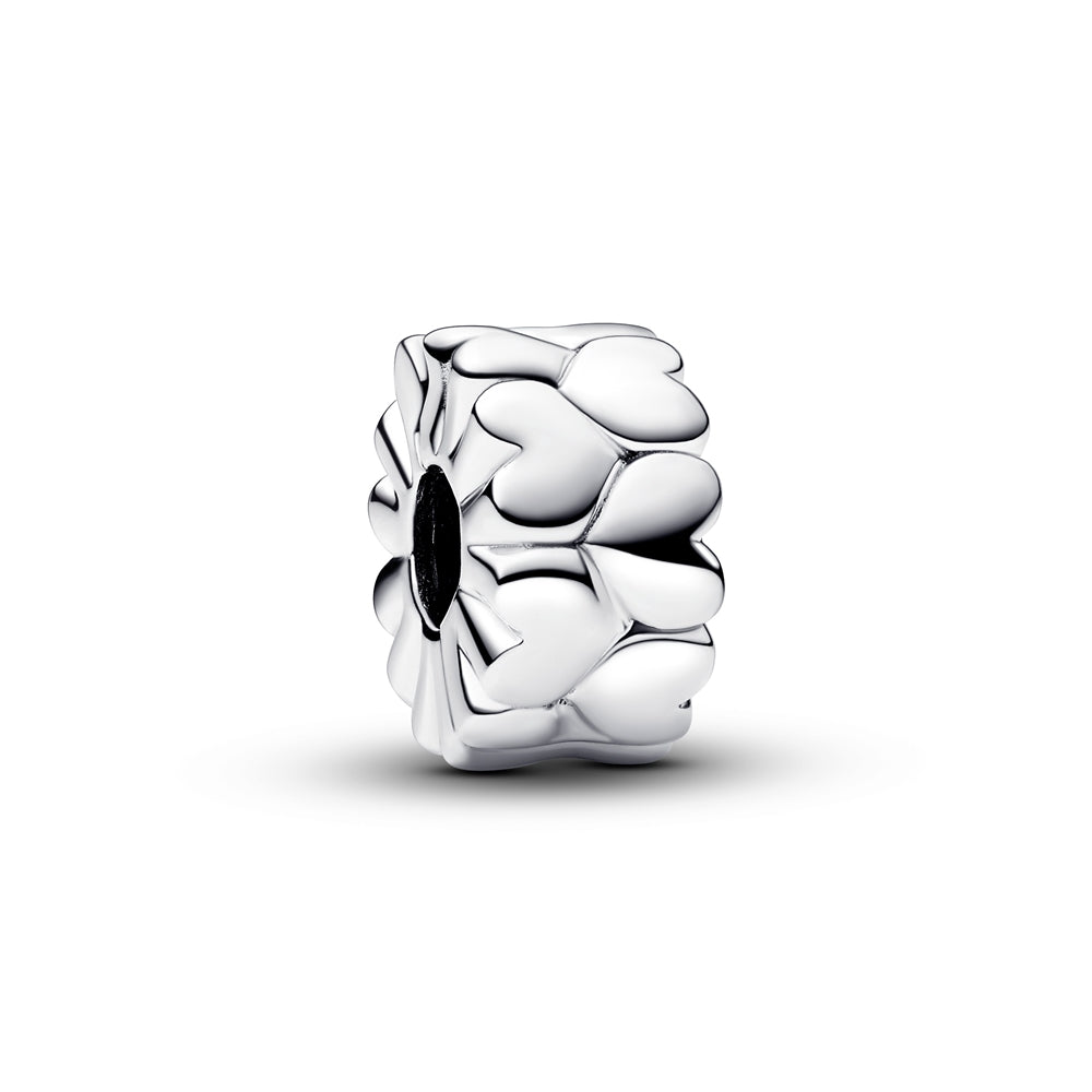 Heart Pattern Clip Charm Hallmarked S925 Sterling Silver