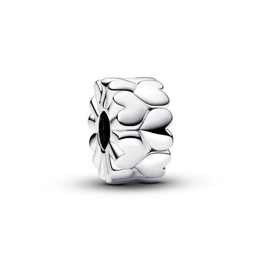 Heart Pattern Clip Charm Hallmarked S925 Sterling Silver