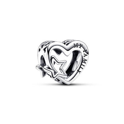 Openwork Family Heart & Star Charm Hallmarked S925 Sterling Silver