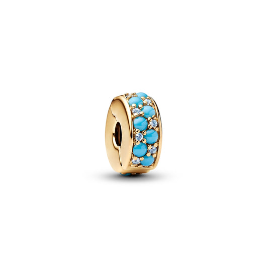 Aqua Blue Clip Charm Hallmarked S925 Sterling Silver
