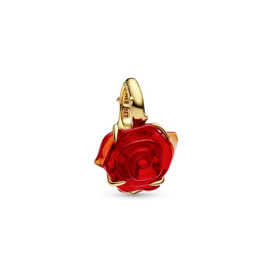 Disney Beauty and the Beast Enchanted Rose Dangle Charm Hallmarked S925 Sterling Silver