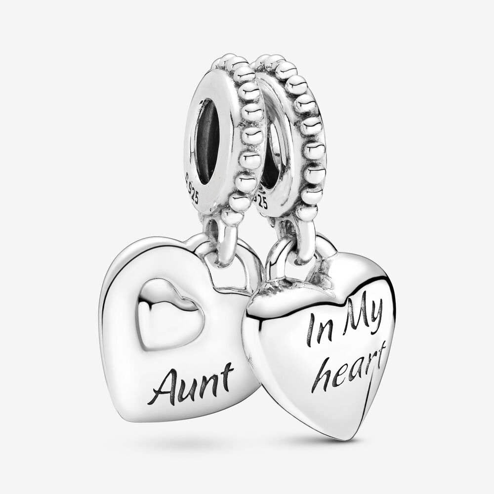 Aunt Niece Heart Dangle Charm Hallmarked S925 Sterling Silver