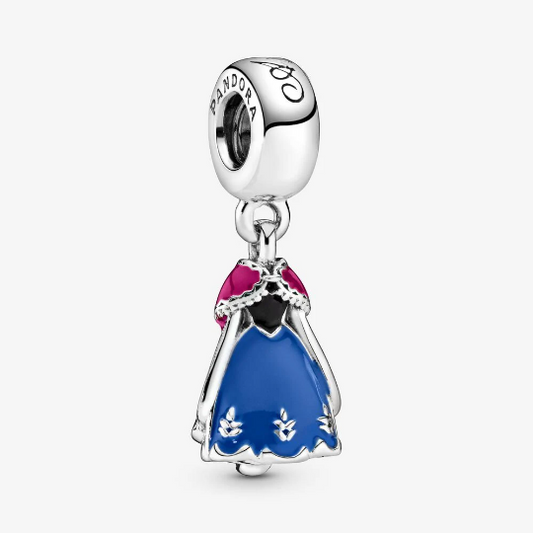 Disney Princess Anna Dress Dangle Charm Hallmarked S925 Sterling Silver