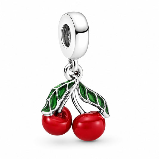 Asymmetrical Cherry Fruit Dangle Charm S925 Sterling Silver