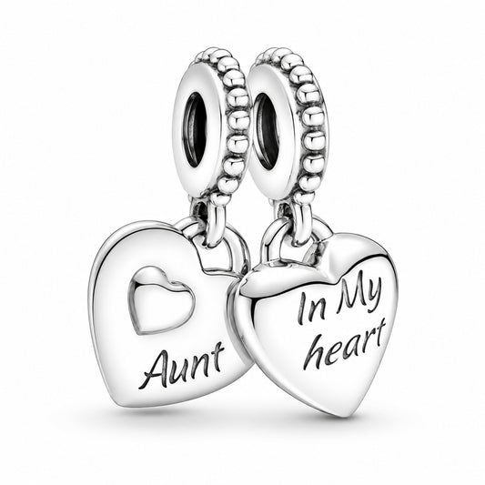 Aunt Niece Heart Dangle Charm S925 Sterling Silver