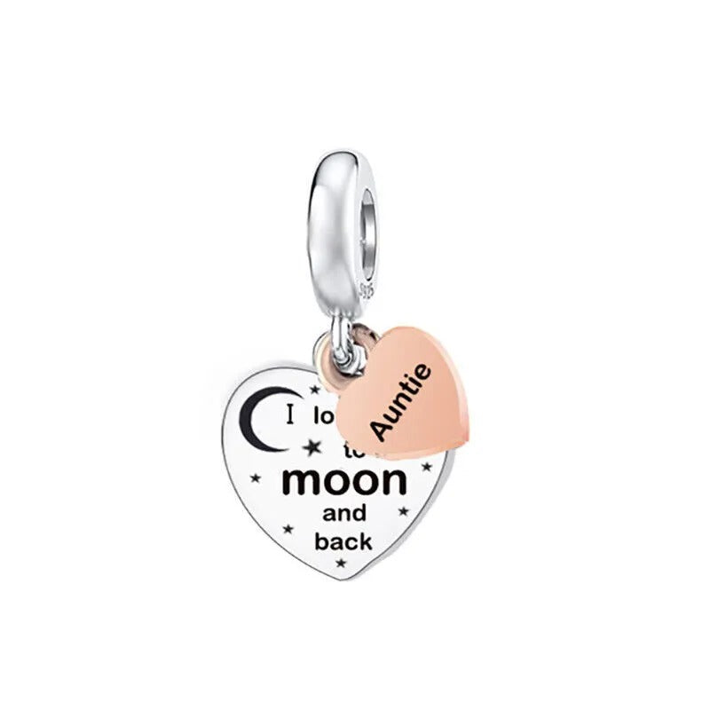 Auntie Love You to the Moon and Back Charm Hallmarked S925 Sterling Silver