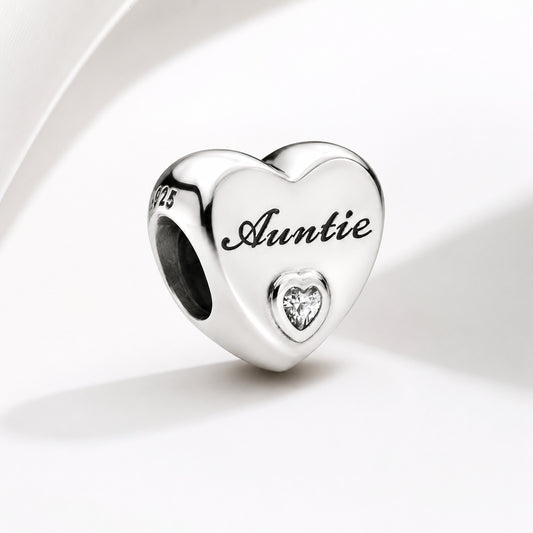 Auntie Heart Charm Hallmarked S925 Sterling Silver