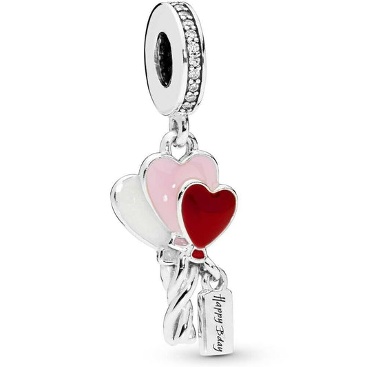 Birthday Heart Balloons Dangle Charm Hallmarked S925 Sterling Silver