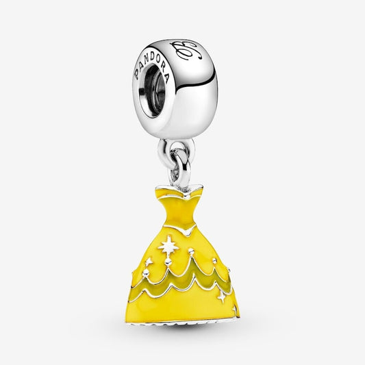 Disney Princess Belle Dress Dangle Charm Hallmarked S925 Sterling Silver