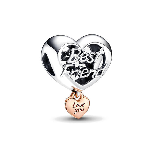 Love You Best Friend Heart Charm Hallmarked S925 Sterling Silver