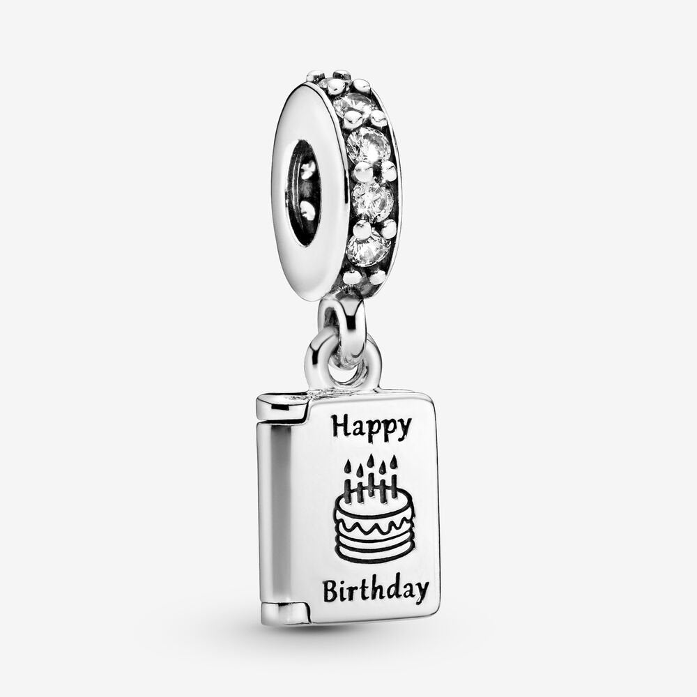 Birthday Card Dangle Charm Hallmarked S925 Sterling Silver