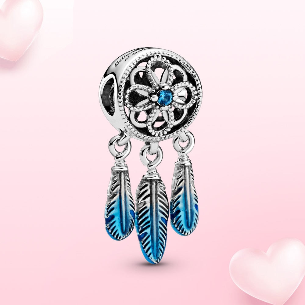 Blue Dreamcatcher Charm Hallmarked S925 Sterling Silver