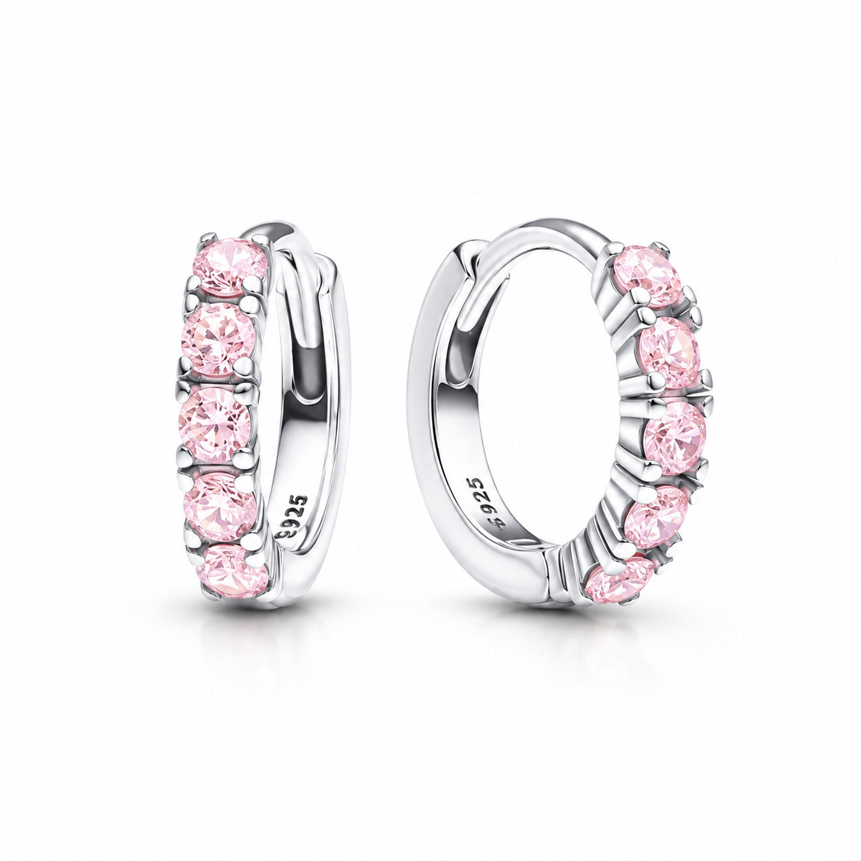 Pink Huggie Silver Hoop Earrings