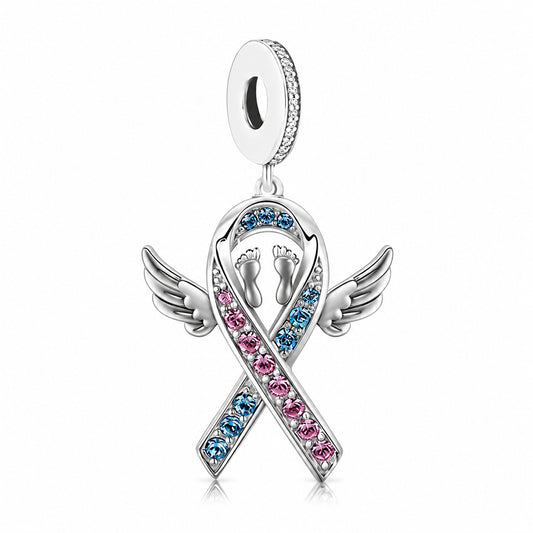 Baby Infant Loss Awareness Ribbon Charm Hallmarked S925 Sterling Silver