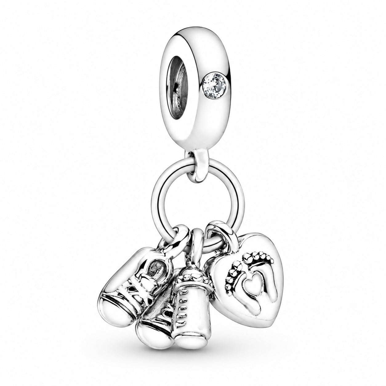 Baby Bottle & Shoes Dangle Charm Hallmarked S925 Sterling Silver