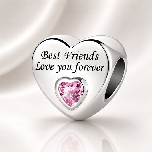 Best Friends Love You Forever Heart Charm S925 Sterling Silver