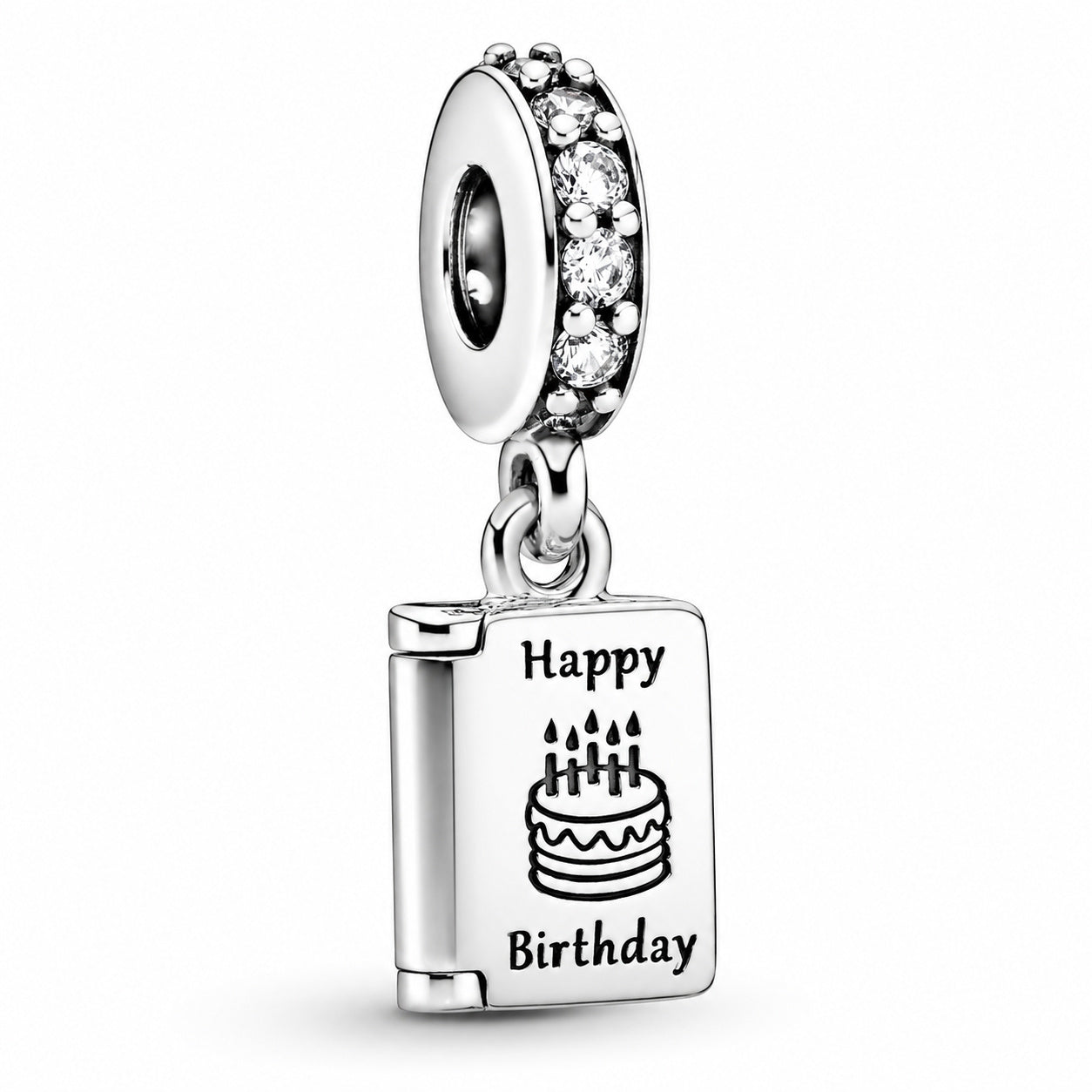 Birthday Card Dangle Charm Hallmarked S925 Sterling Silver