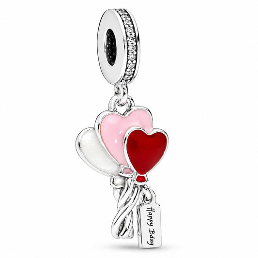 Birthday Heart Balloons Dangle Charm S925 Sterling Silver
