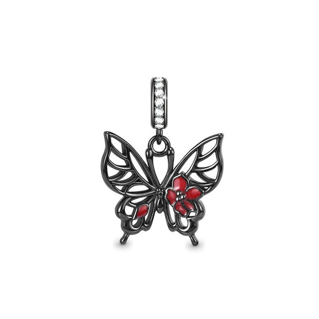 Black Butterfly Pendant Charm Hallmarked S925 Sterling Silver