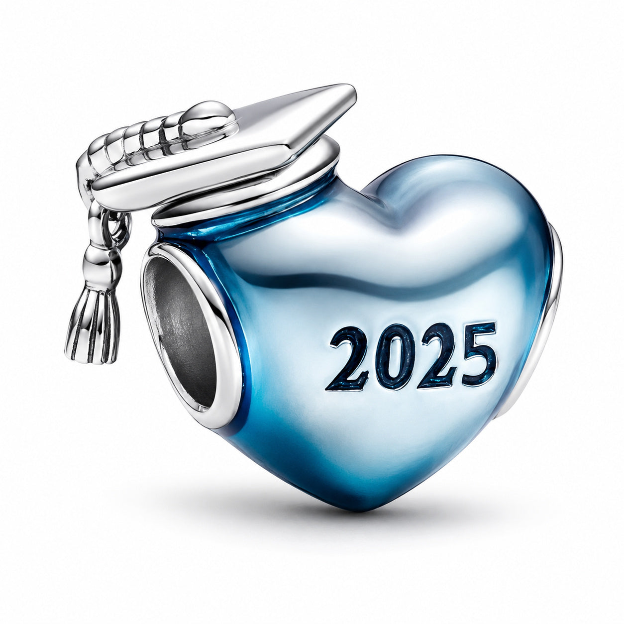 Blue 2025 Graduation Heart Charm Hallmarked S925 Sterling Silver