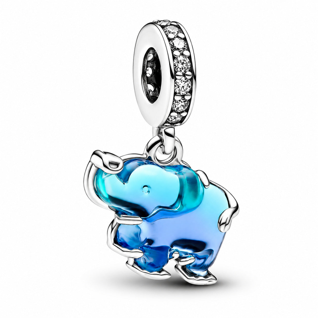Blue Murano Glass Elephant Dangle Charm Hallmarked S925 Sterling Silver